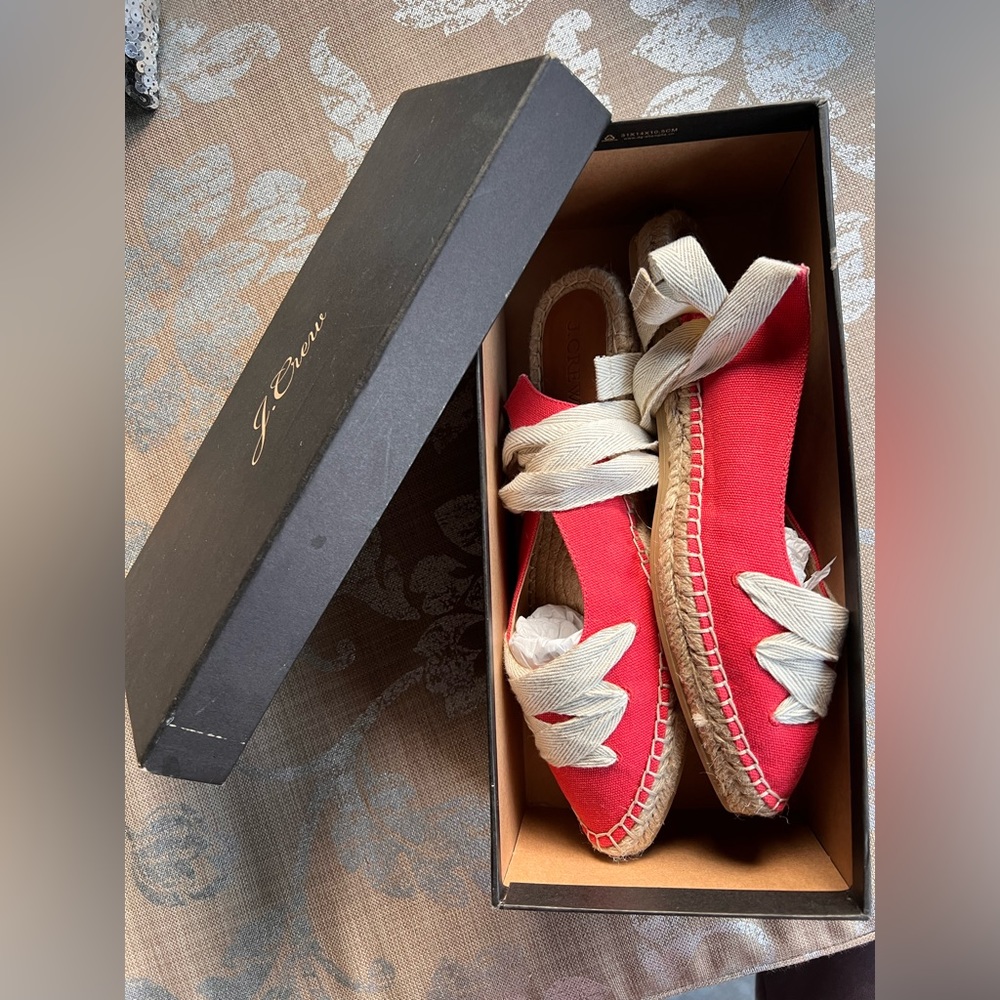 NEW J. Crew Ankle Wrap Espadrilles Sz:8 Color: Fresh Poppy - Picture 2 of 4